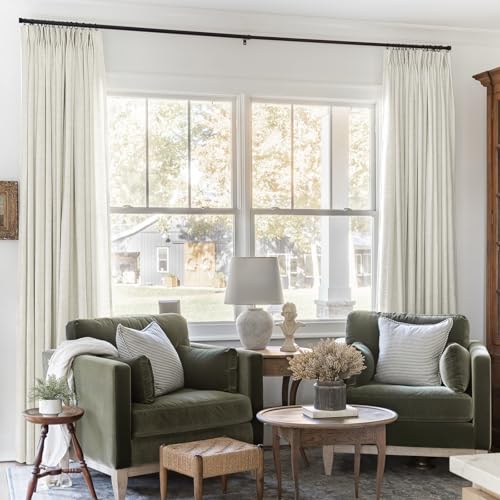 TWOPAGES 52 W x 102 L inch Pinch Pleated Light Filtering Curtain Linen Textured Unlined Drapes for Living Room Bedroom Indoor Window and Door,(1 Panel),Ivory White