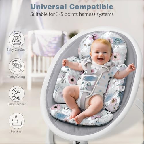Image of Infant Car Seat Insert, 2-in-1 Reversible Baby Car Seat Head Support with 3 Strap Covers, Breathable Soft Newborn Car Seat Insert and Baby Carseat Cushion for Stroller, Swing, Rocker, Bassinets