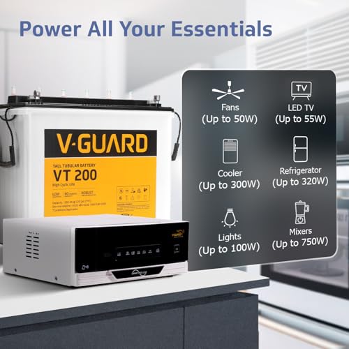 Image of V - Guard Smart Inverter & Battery Combo (Smart Pro 1200 Digital Sine Inverter with VT 200 (200Ah Tall Tubular Battery)) for Home, Office & Shops