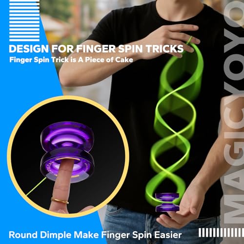 Image of MAGICYOYO K2 CRYSTAL Yoyo Professional with Finger Spin Function, Responsive Yoyo for Kids 8-12, Dual Purpose Trick Yo yos for Adults with KK Bearing, Yo-yo Strings, Yo yo Glove & Bearing Kit (Purple)