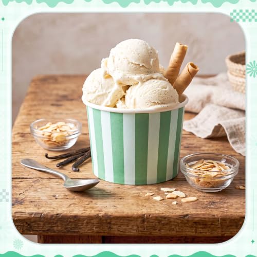 Image of Zopeal 50 Count Teal and Light Blue Striped Ice Cream Cups Dessert Bowls