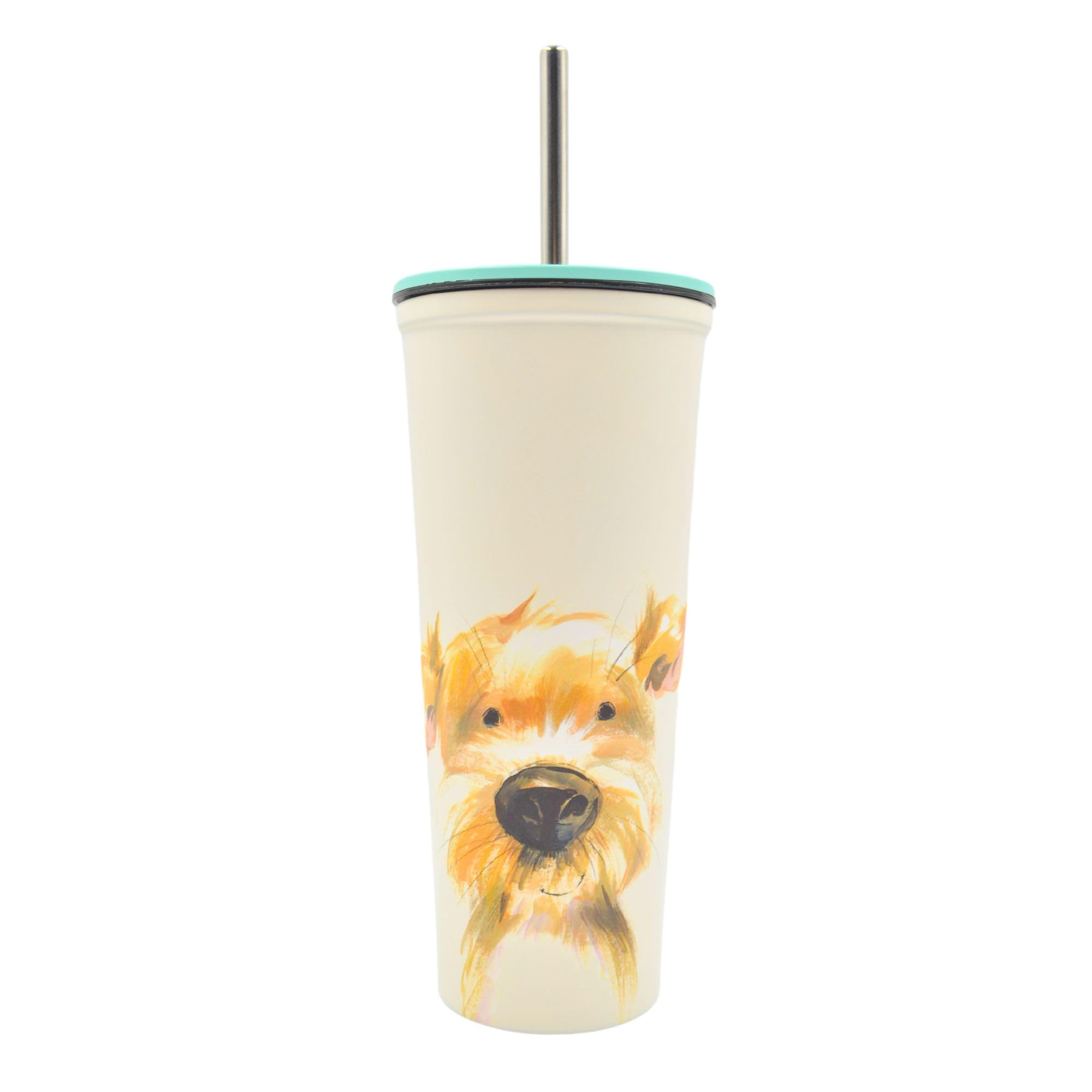 Hox 600ml Double Wall Stainless Steel Travel Soda Cup with Straw - Scruffy Dog
