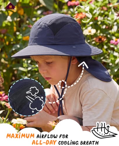 Image of Home Prefer UPF 50+ Boys Sun Hat with Neck Flap Wide Brim Summer Beach Bucket Hat for Boys Girls Toddler Kids Safari Hat