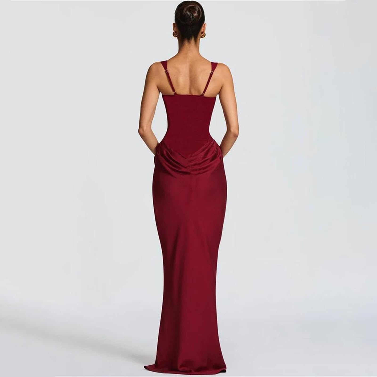 Générique Robe Ete Femme Longue Robe Fluide avec Structure en Arêtes Dos Lacets Ajustable Chic Et Elegant pour Ceremonie Cocktail Bal Plage Boheme Leger Et Confortable