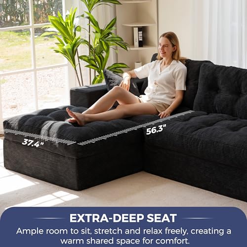 Image of MAXYOYO Modular Sectional Sofa with Ottoman and Loveseat, Cloud Boneless Couch with Layered Cushion, Flexible Module Combination Sofa for Living Room, No Assembly Required,Black