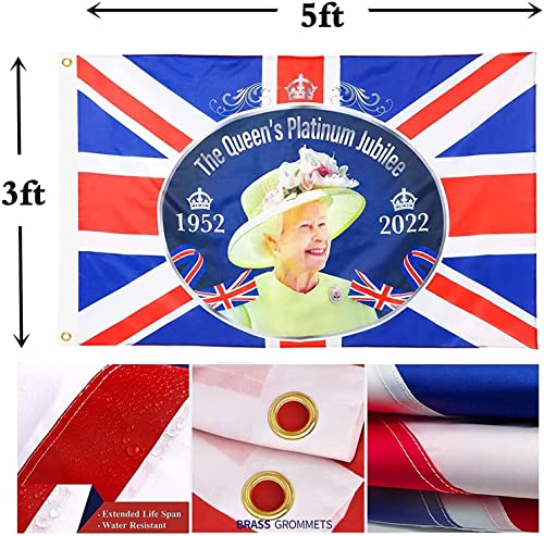 SHATCHI Large 5X3Ft Queens Platinum Jubilee Banner Poster Union Jack Flag Her Majesty 70th Anniversary British Party Decorations - Image 2