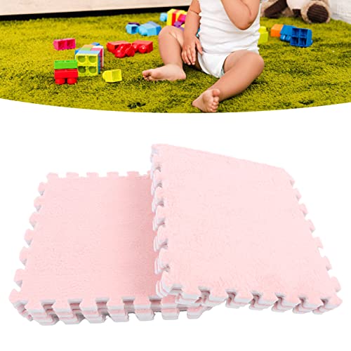 10 Stuks Pluche Schuim Vloermat Vierkante in Elkaar Grijpende Tapijttegels, Speelkleed Vloertegels Zacht Klimmen Karpetten voor Thuis Speelkamer Decoratie (Roze) - Afbeelding 7