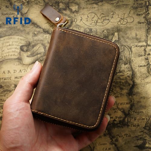 Ancicraft Credit Card Wallet Holder Case Sleeve Genuine Leather with Zipper RFID Blocking for Men Women (Coffee)2