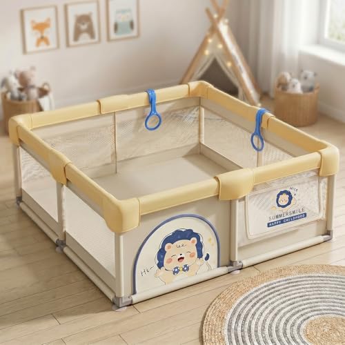 Image of StarAndDaisy Play Pen for Baby for 0-5 Years 120 x 120 cm Baby Play Area Indoor Setup with Safety Lock & Anti-Fall Grasp System | Breathable Play Pen for Kids Indoor - Yellow