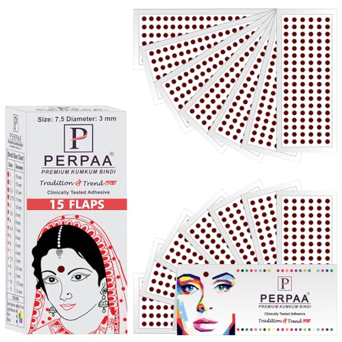 Image of PERPAA Premium Velvet Sticker Kumkum Bindi Box of 15 Flaps - Pottu for Women,Ladies, Girls (Size 7.5, Diameter 3mm, Dark Maroon)