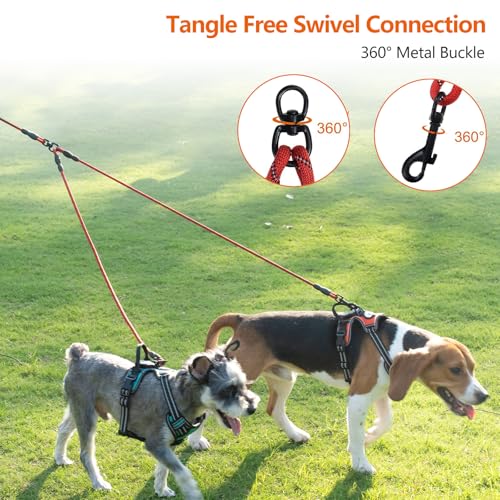 Taglory Doppelte Leinen/Hundeleine Doppelleine für 2 Hunde/Keine Verwicklung Reflektierend Kletterseil/Verstellbar Splitterleinen/75cm, ROT