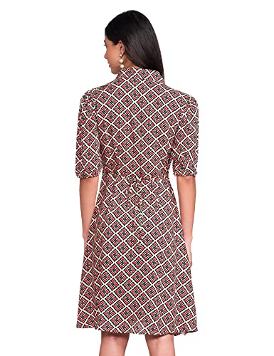 Image of Max Women Printed Spread Collar Shirt Calf Length Dress
