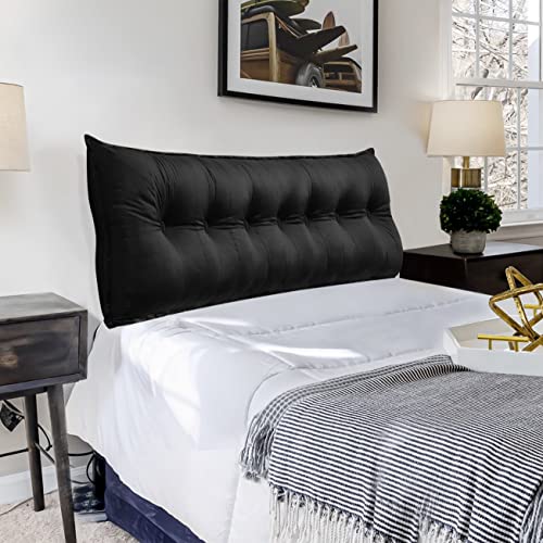 Vercart Large Bolster Headboard Pillow Daybed Pillows Bed Rest Reading Pillow Bed Headboard Pillow Backrest Positioning Support Pillow With Velvet Washable Cover Black King #TOP15
