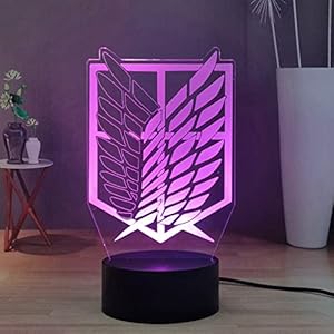 Lamchim Les ailes de la liberté Manga Logo lampe 3d, Levi/Rivaille /Rival LED Anime Lampe de bureau Décor pour chambre à coucher, Eren & Armin Éclairage enfant à télécommande tactile 16 couleurs
