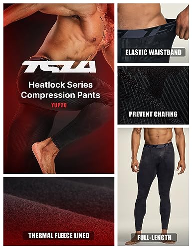 Image of TSLA 1 or 2 Pack Men's Thermal Compression Pants, Athletic Sports Leggings & Running Tights, Wintergear Base Layer Bottoms