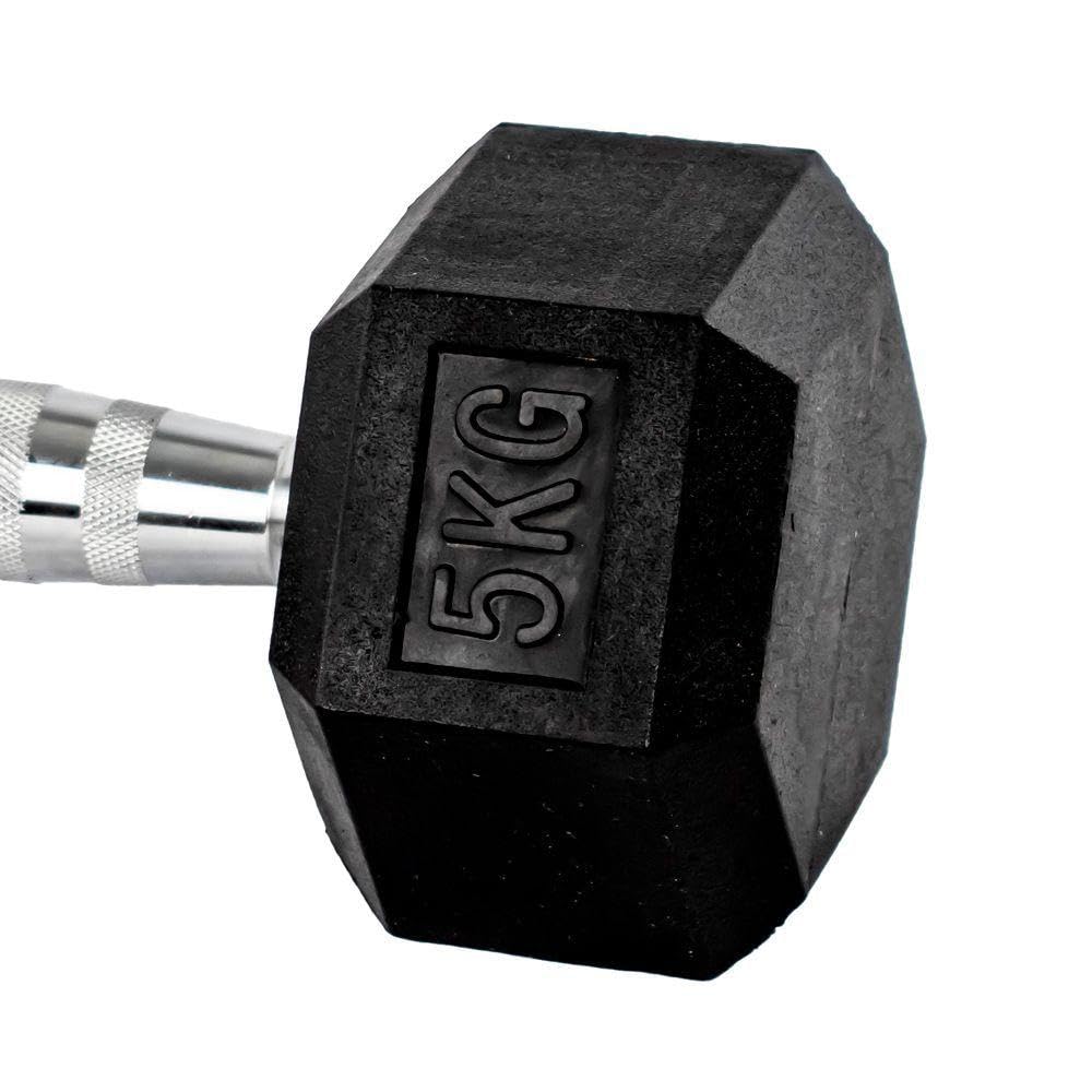 Par Halteres 5kg + 5kg Dumbbell Sextavado Emborrachado