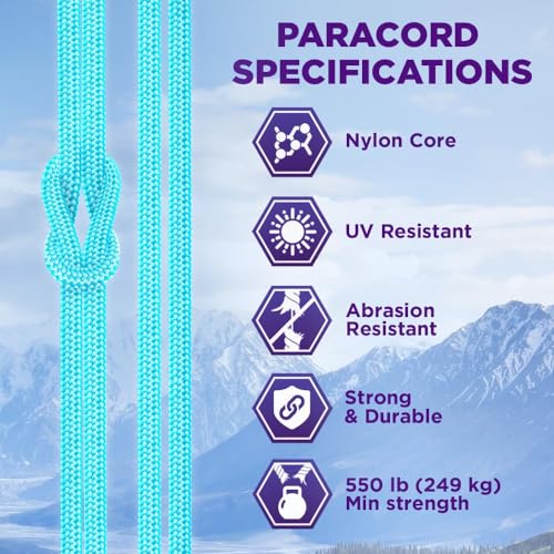 Image of TECEUM Reflective Paracord Rope 1000 - 1000ft /200ft /100ft /50ft - 40+ Colors - Glow in the Dark - para Cord - Utility Rope for Survival, Hunting & Camping Gear - Nylon String, Camping Rope, Tent Cord