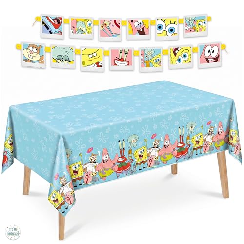 Unique Spongebob Table Cloth and Birthday Banner | Spongebob Birthday Decorations and Party Supplies | Officially Licensed