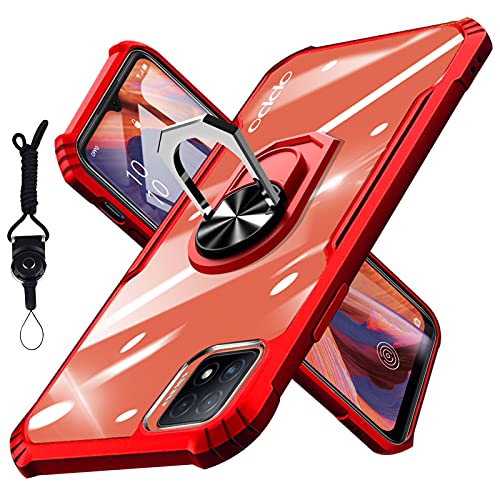 OPPO A73 ケース リング付き 耐衝撃 TPU クリア 米軍MIL規格 ストラップホール付き 車載ホルダー対応 全面保護 OPPO A73 ケース 衝撃吸収 薄型 軽量 スタンド機能 カメラ保護 携帯カバー 人気 レッド RP61-DF-A73-HON