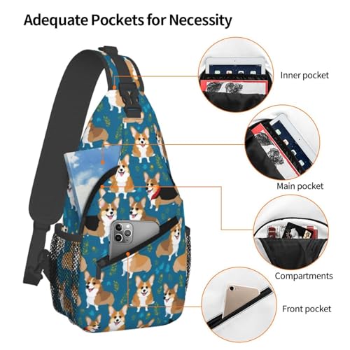 Mochila bandolera con estampado de corgi para senderismo miniatura 4