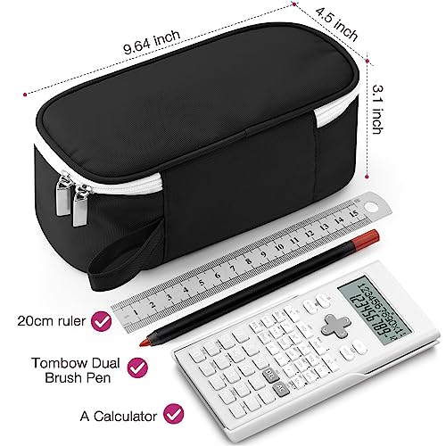 Image of Jcocylse Large Capacity Pencil Case Portable Pencil Pouch Bag School Supplies for College Students Girls Boys Adults (Black)