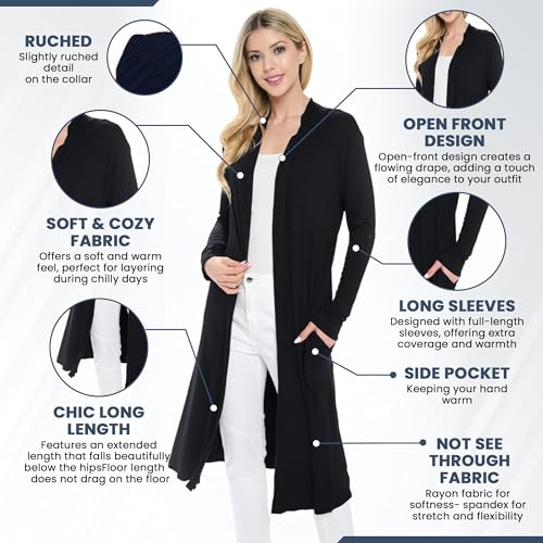 Women's Long Cardigans Casual Essential Maxi Extra Duster Open Front Sleeve Lightweight with Pockets Cardigan4