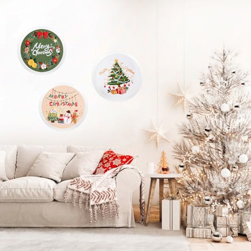 Image of LB Christmas Embroidery Kit for Beginners Adults, 3 Sets Hand Embroidery Starter Kit with Wreath Pattern and Instructions Stamped Cross Stitch Kits Include Embroidery Hoop Needles Threads Scissors