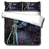 Funda nórdica impresa en 3D Negro blanco verde cielo estrel