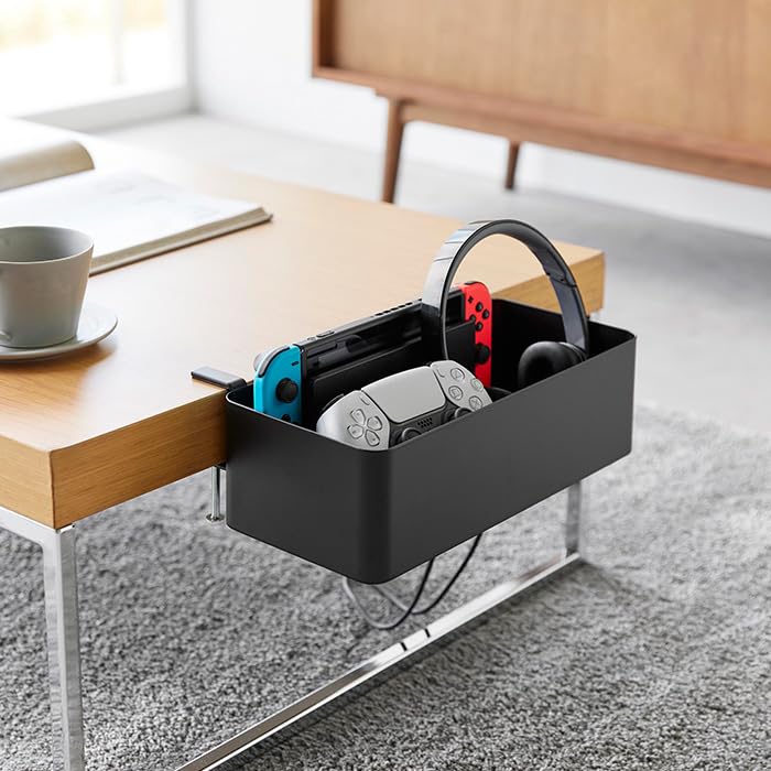 YAMAZAKI 1572 Tower Table Clamp Basket, White, Steel, Minimalist, 30 x 18 x 9.5 ~ 11 cm