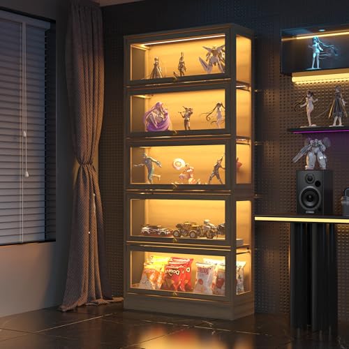 BONITURE Display Cabinet with Acrylic Glass Doors,5-Tiers Curio Cabinet with LED Lighting for...