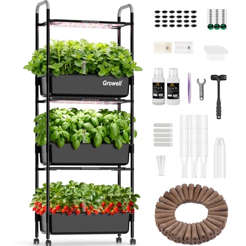 Growell Hydroponics Growing System Kit, 81 Pods Vertical Indoor Herb Garden with Smart LED Grow Light, Auto Circulating Water Pump Each Tier, 42L Hydroponic Gardening Systems for Ideal Gifts (Black)