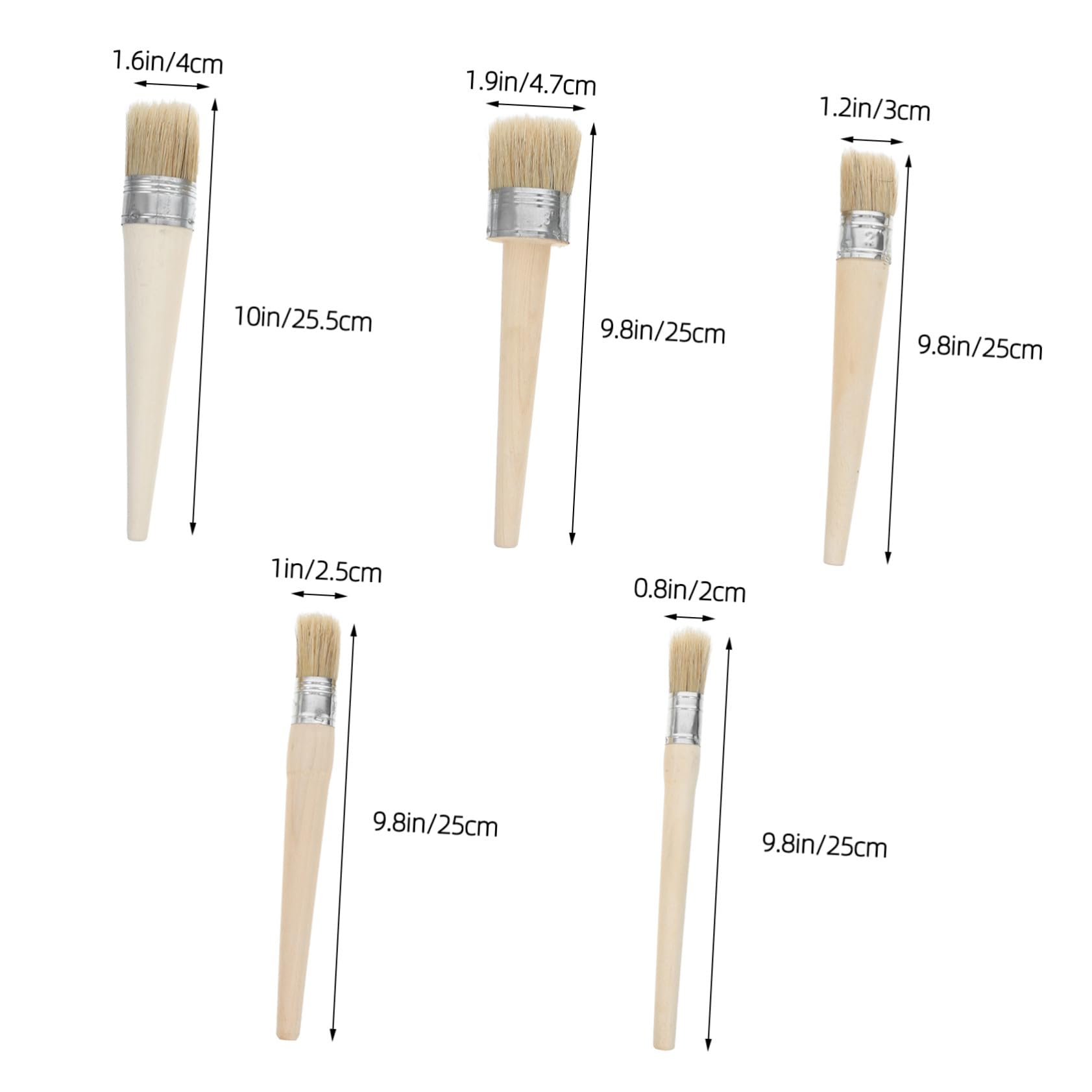 Pinceau Décoratif à Tête Ronde, Manche Long, Lot de 5, pour Meubles