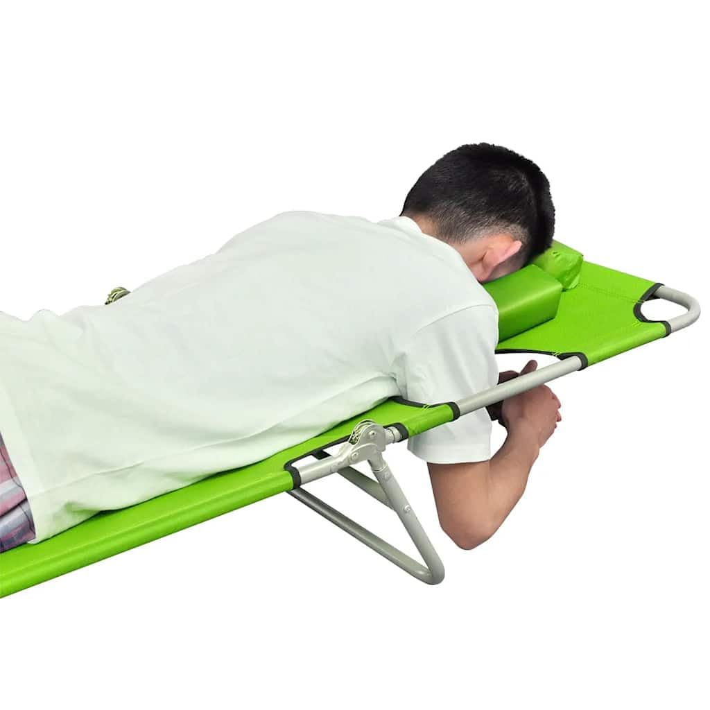 Leżak składany z zagłówkiem, regulowany, zielone jabłko, do ogrodu, na taras, balkon, basen, plażę, kemping, wellness i relaks podczas urlopu, ze stabilną konstrukcją stalową