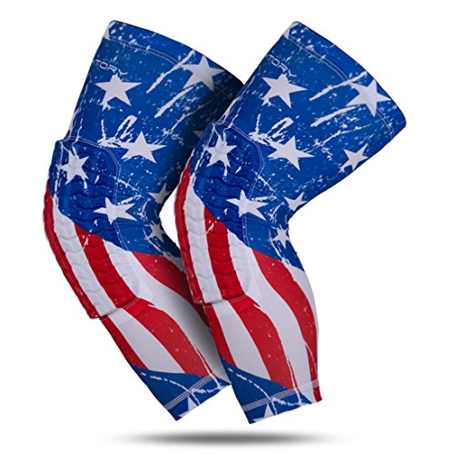 RoryTory Padded Compression Leg Sleeves Basketball Knee Pads Brace Support for Football Volleyball Baseball Soccer Tennis Sports Protection Men Women Adults - (1 Pair) Medium Size | USA American Flag