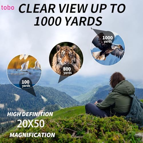 Image of Tobo 20X50 Binoculars for Adults High Powered with Low Light Vision，Large View Waterproof Binoculars for Bird Watching Hunting Concert Traveling Theater Opera Sightseeing TD-1432IM