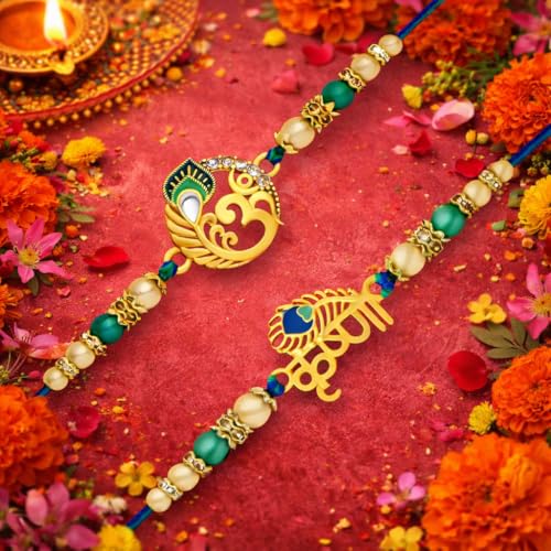 Image of Riddhika Ventures Glorious Gold Plated Auspicious Diamond Ring Rakhi || Traditional Rakhi Set of 2 & Festive Gift || Rakhi Gift Combo for Brother