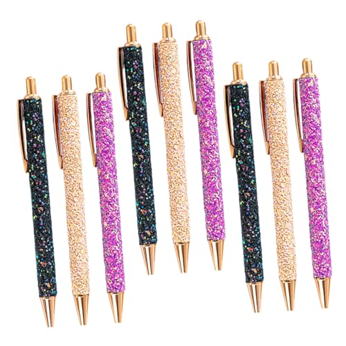 SOPOTUTU 9個多色亮片ボールペン かわいいカートゥーンデザイン 収納式メタルボディ 女性向け学校 オフィス用品