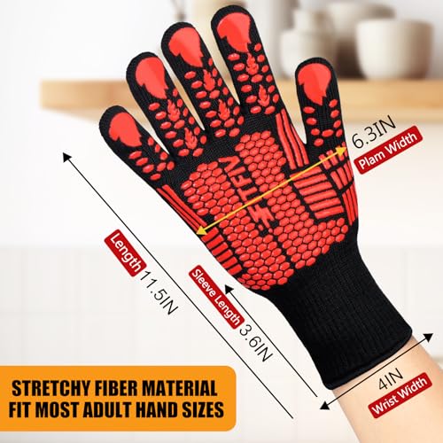 Image of BBQ Gloves, Oven Gloves, 1472F Extreme Heat Resistant Barbecue Gloves, Silicone Non-Slip Oven Mitts, Kitchen for Cooking, Grilling, and Baking