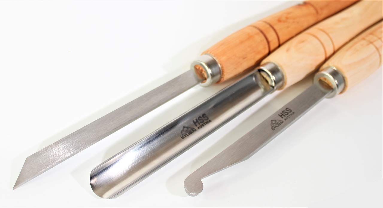 STUBAI Drechselmesser Set 3 tlg. Beitel Messer Drechseleisen in Tasche