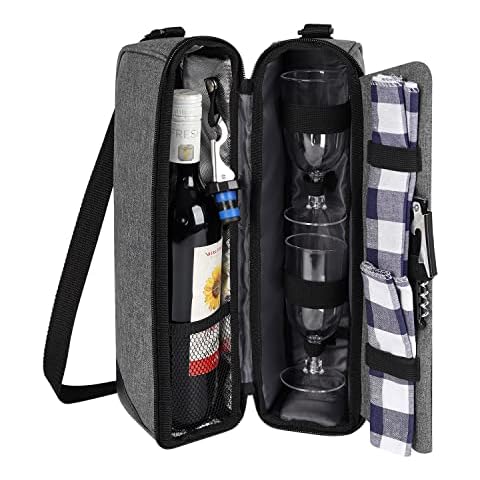 ALLCAMP OUTDOOR GEAR Wine tote Bag with Cooler Compartment,Picnic Set Carrying Two sets of tableware(Gray) Cover