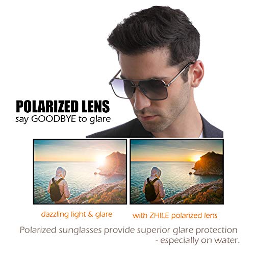 Square polarized sunglasses for men - Oversized Aviator Metal Frame - Gradient UV Protection Lenses2