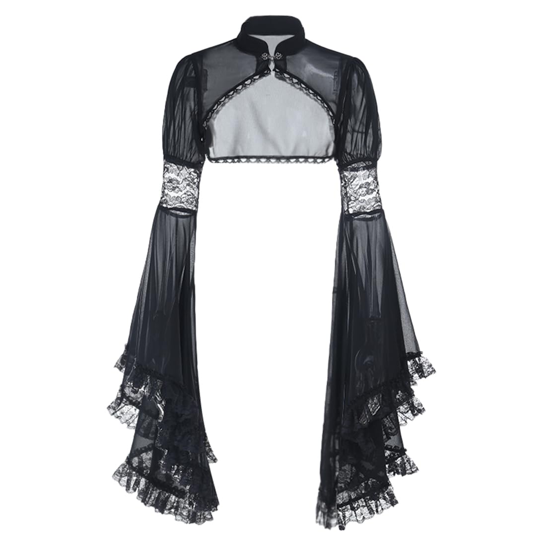 Womens Crop Sheer Lace Bolero Shrug for Dresses Aesthetic Fairy Cover Ups Long Flared Sleeve
