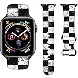 Black White Checkered Bands Compatible with Apple Watch Band 42MM 44MM 45MM 49MM, Silicone Strap Compatible with iWatch Bands Ultra Series SE 9 8 7 6 5 4 3 2 1 for Women Men