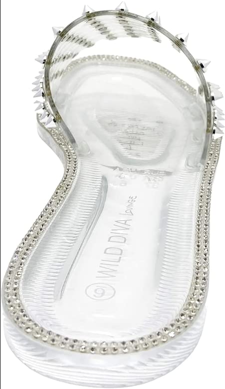 Wild Diva Lounge Women's One Band Jelly Rhinestone Slide Sandals2