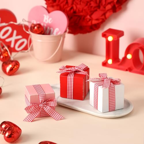 Valentines-Day-Tiered-Tray-Decor-3-Pcs-Mini-Wooden-Presents-Farmhouse-Valentines-Day-Home-Decor-with-Bowknot-Valentines-Day-Centerpiece-for-Table Valentines Day Tiered Tray Decor 3 Pcs Mini Wooden Presents Farmhouse Valentines Day Home Decor with Bowknot Valentines Day Centerpiece for Table