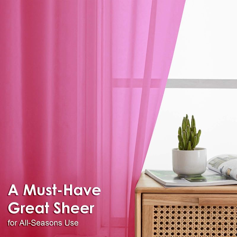 Image of OVZME Hot Pink Sheer Curtains 72 Inches Long 2 Panels - Soft Light Filtering Window Sheer Panels for Living Room /Bedroom, Top Dual Rod Pocket, 1 Pair, Each 42Wx72L Inches