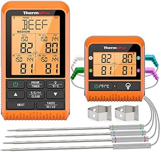 ThermoPro TP829 Wireless Meat Thermometer for Grilling and Smoking, 1000FT Grill Thermometer for Outside Grill with 4 Meat Probes, BBQ Thermometer for Smoker Oven Cooking Beef Turkey