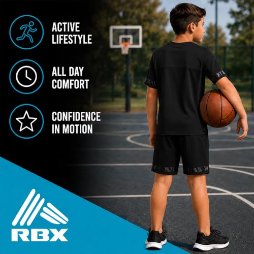 Image of RBX Boys Short Set - 2 Piece Active Performance Short Sleeve Athletic Shirt and Basketball Shorts with Elastic Waistband