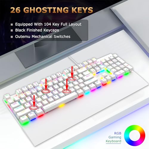 Image of Ant Esports MK4100 RGB Mechanical Gaming Keyboard, Outemu Brown Switches Tactile & Clicky - Chroma RGB - Magnetic Wrist Rest - Double Shot ABS Keycaps, Hot Swappable Switches - Mercury
