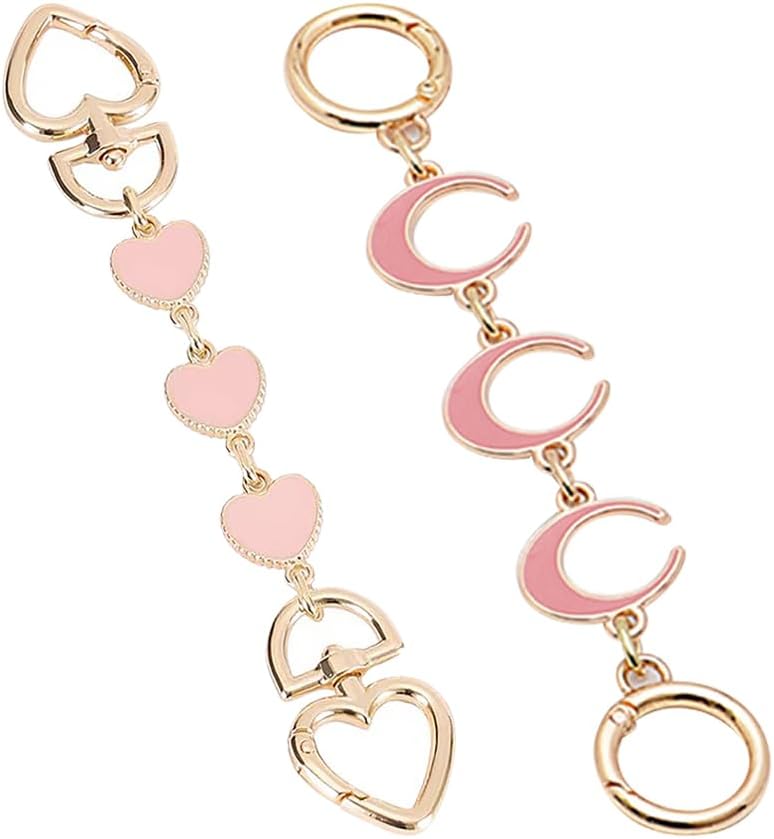 2 Pcs Bag Extender Chain Purse Strap Extenders Heart Purse Chain Extender Bag Chain Straps Charms for Handbag Shoulder Crossbody Bag Pink